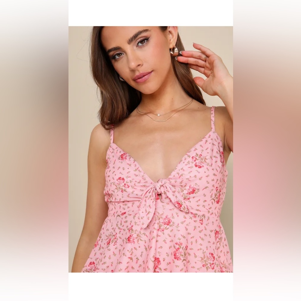 Lulus Floral Pink Tie-Front Top XL NWT - Picture 3 of 8